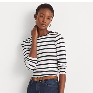 Lauren Ralph Lauren striped button-shoulder top size L